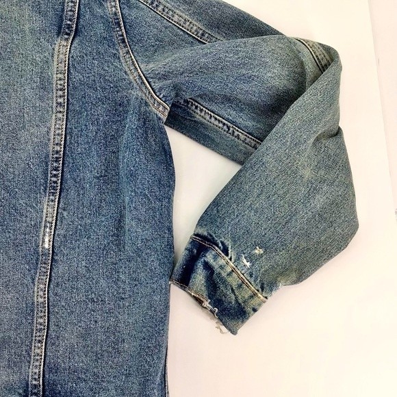 Lucky Brand Distressed Tomboy Trucker Jean Medium Wash Denim Jacket Size Large - Picture 13 of 16